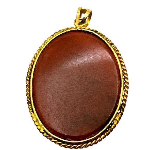 Vintage Cabochon Red Jasper Pendant Gold Tone Statement Boho Regal Timeless Chic - Picture 3 of 8